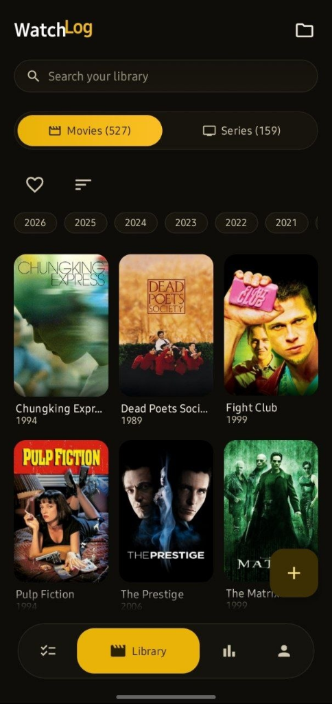 WatchLog Library Screen